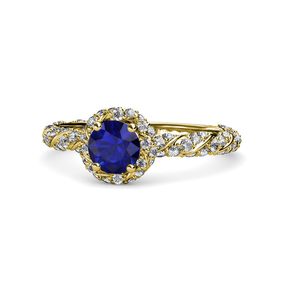 Allene Signature Blue Sapphire and Diamond Halo Engagement Ring 