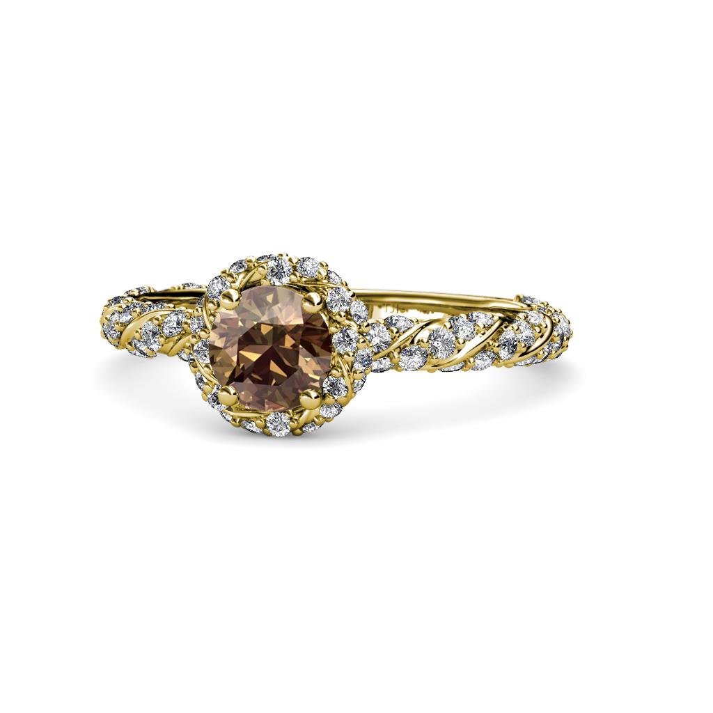 Allene Signature Smoky Quartz and Diamond Halo Engagement Ring 