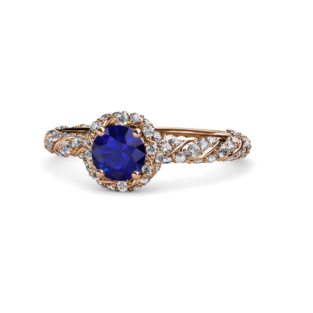 Allene Signature Blue Sapphire and Diamond Halo Engagement Ring 