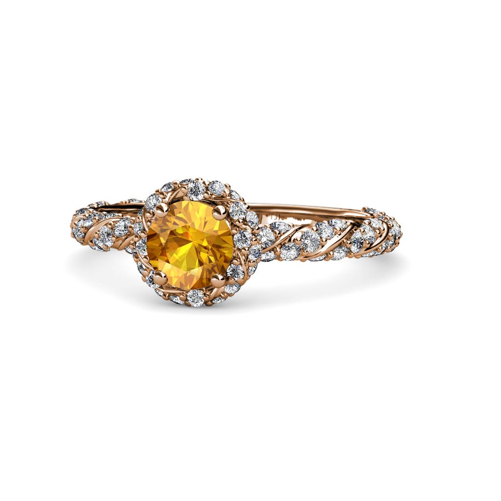 Allene Signature Citrine and Diamond Halo Engagement Ring 