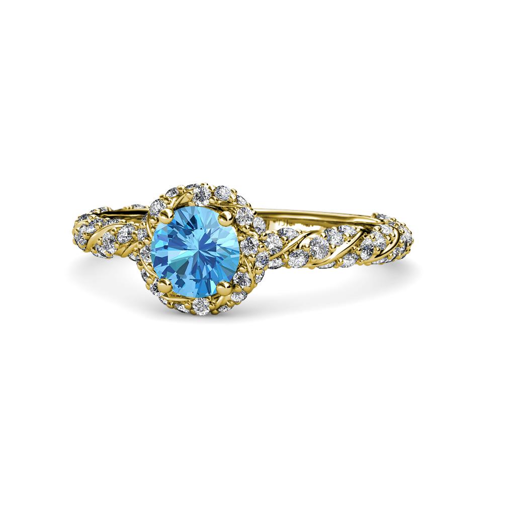 Allene Signature Blue Topaz and Diamond Halo Engagement Ring 