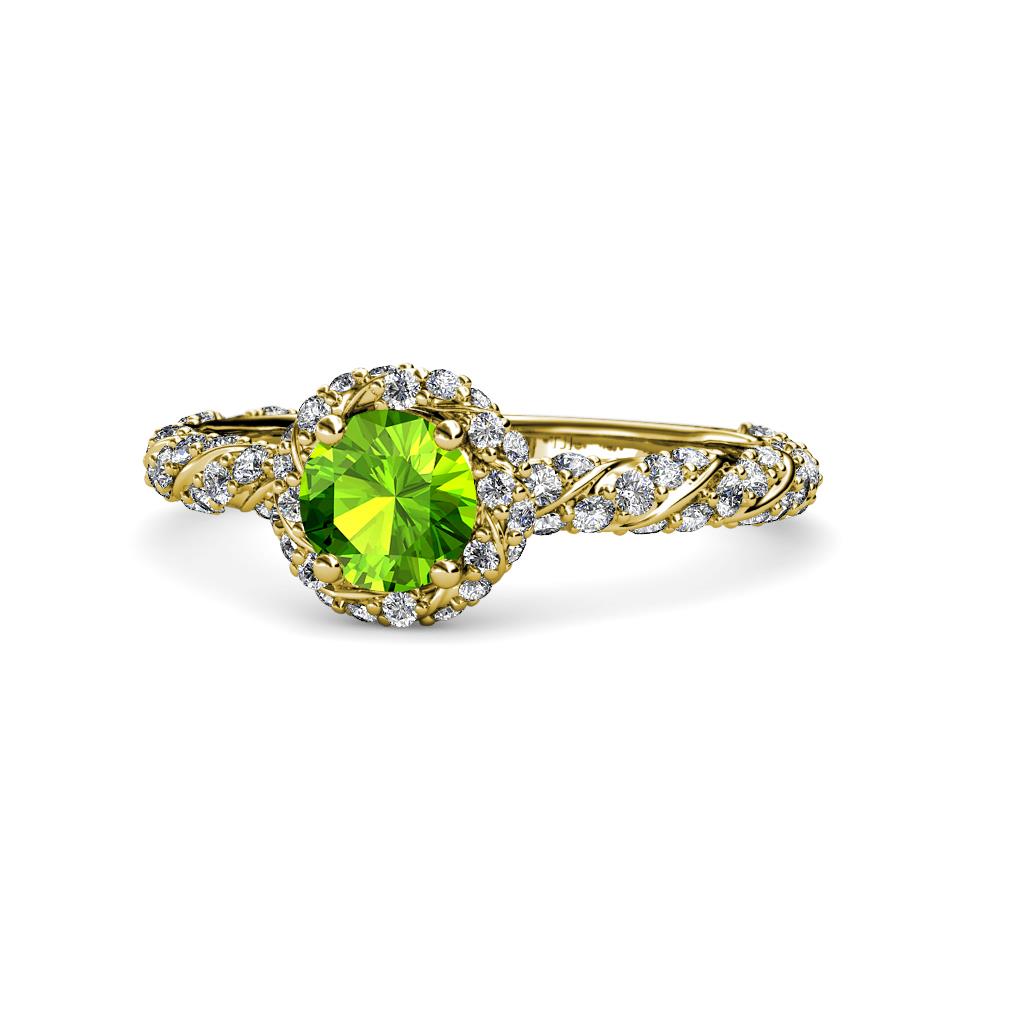 Allene Signature Peridot and Diamond Halo Engagement Ring 