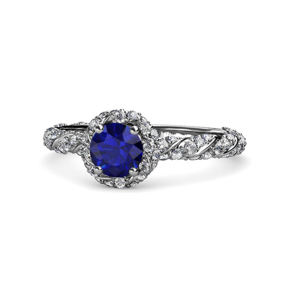 Allene Signature Blue Sapphire and Diamond Halo Engagement Ring 