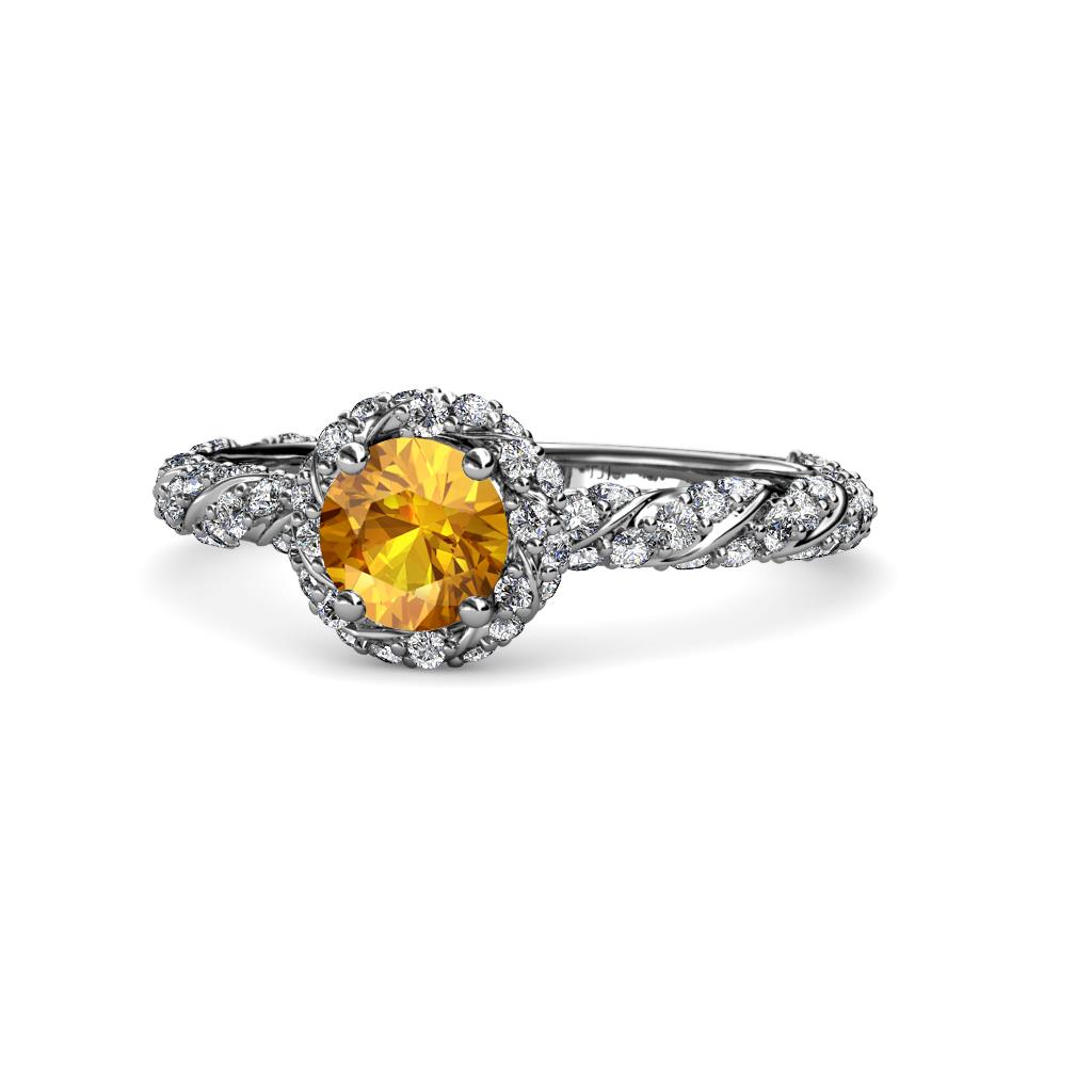 Allene Signature Citrine and Diamond Halo Engagement Ring 