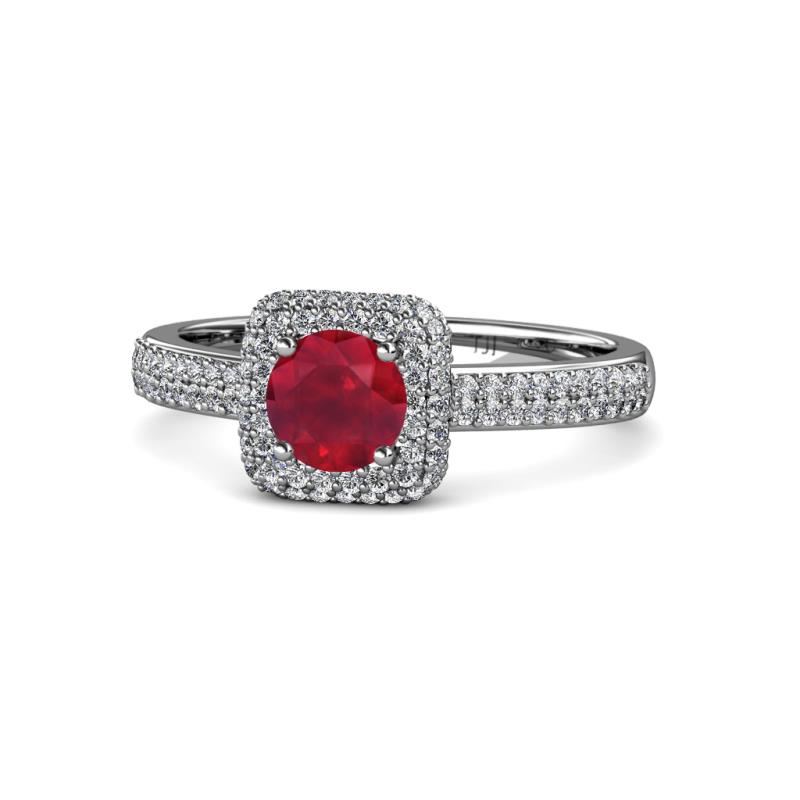 Amias Signature Ruby and Diamond Halo Engagement Ring 