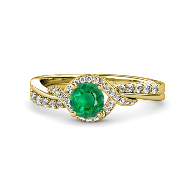 Nebia Signature Emerald and Diamond Bypass Womens Engagement Ring 