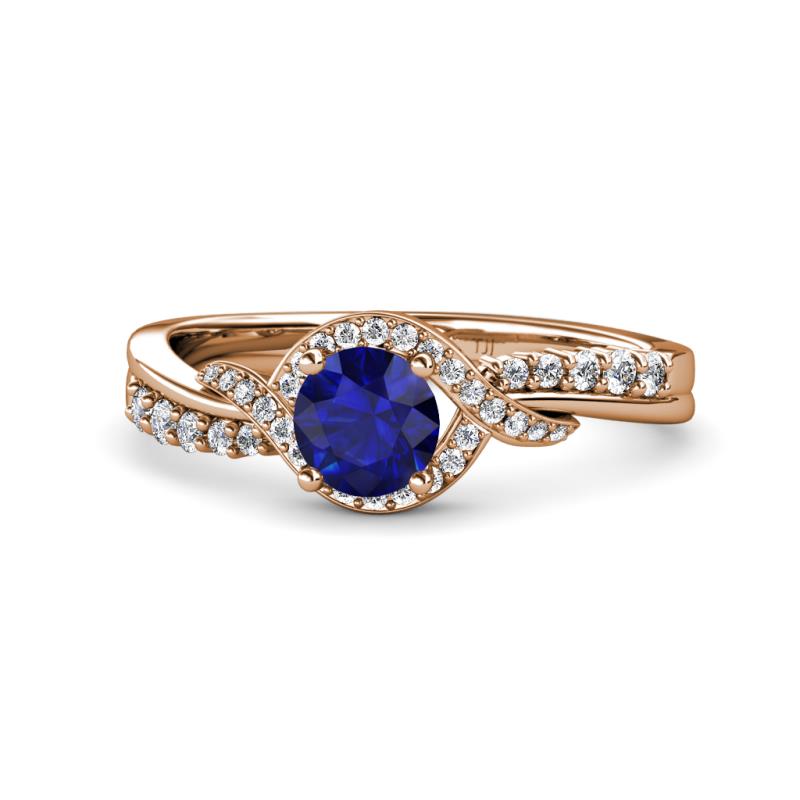 Nebia Signature Blue Sapphire and Diamond Bypass Womens Engagement Ring 
