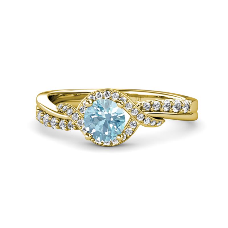 Nebia Signature Aquamarine and Diamond Bypass Womens Engagement Ring 
