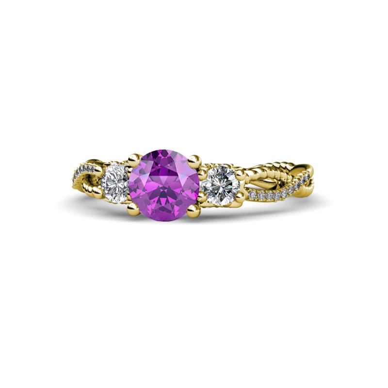 Alika Signature Amethyst and Diamond Three Stone Engagement Ring 