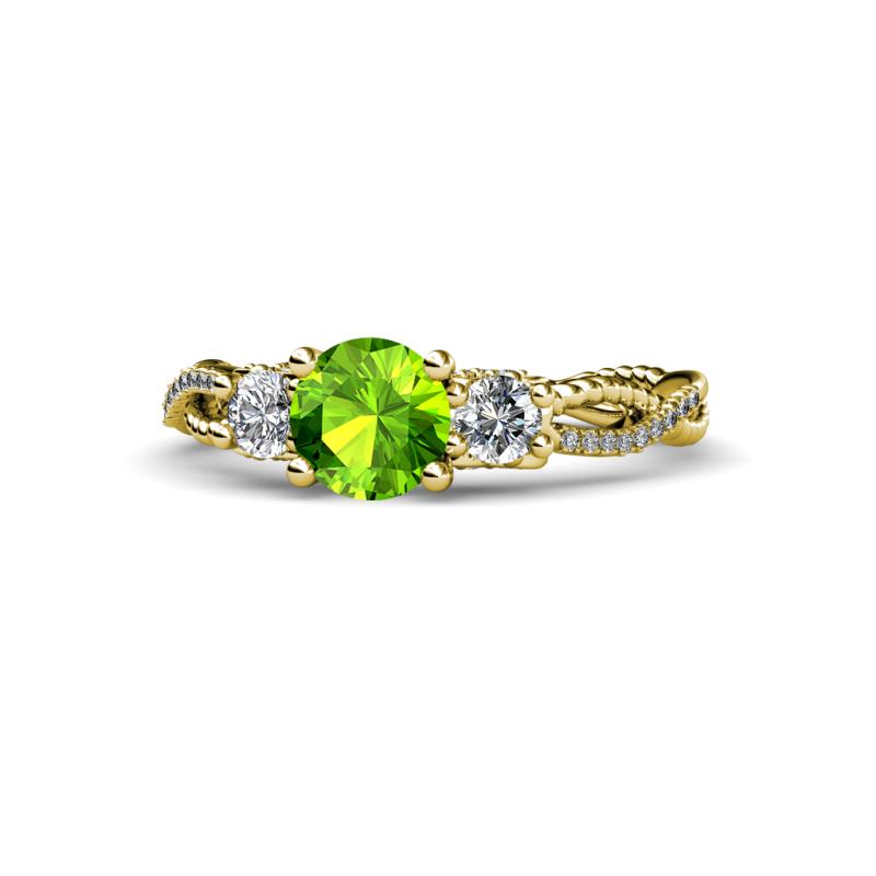 Alika Signature Peridot and Diamond Three Stone Engagement Ring 