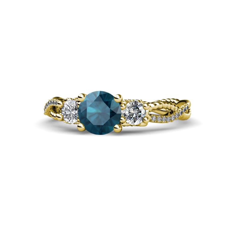 Alika Signature Blue and White Diamond Three Stone Engagement Ring 