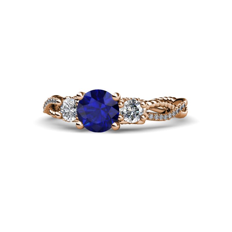 Alika Signature Blue Sapphire and Diamond Three Stone Engagement Ring 