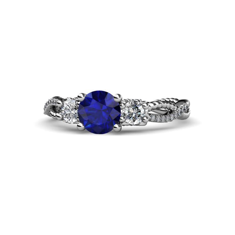Alika Signature Blue Sapphire and Diamond Three Stone Engagement Ring 