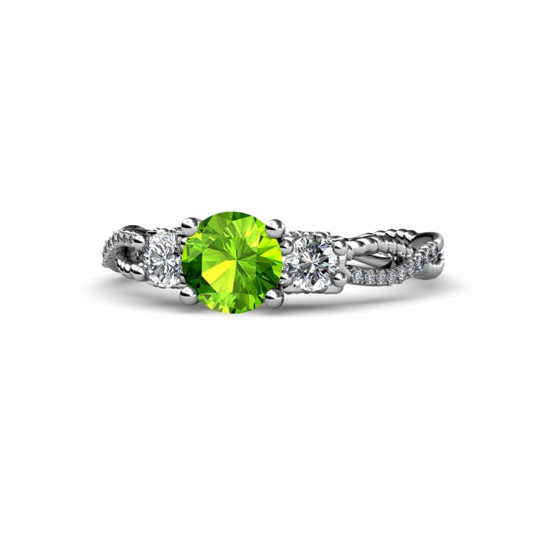 Alika Signature Peridot and Diamond Three Stone Engagement Ring 