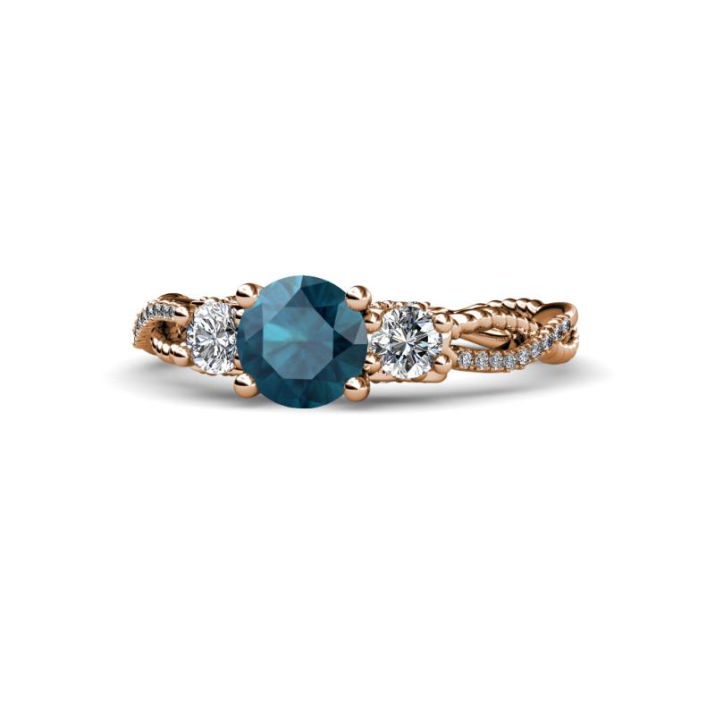Alika Signature Blue and White Diamond Three Stone Engagement Ring 