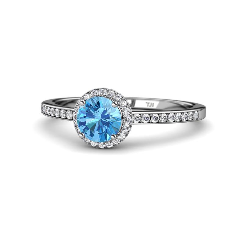 Syna Signature Blue Topaz and Diamond Halo Engagement Ring 