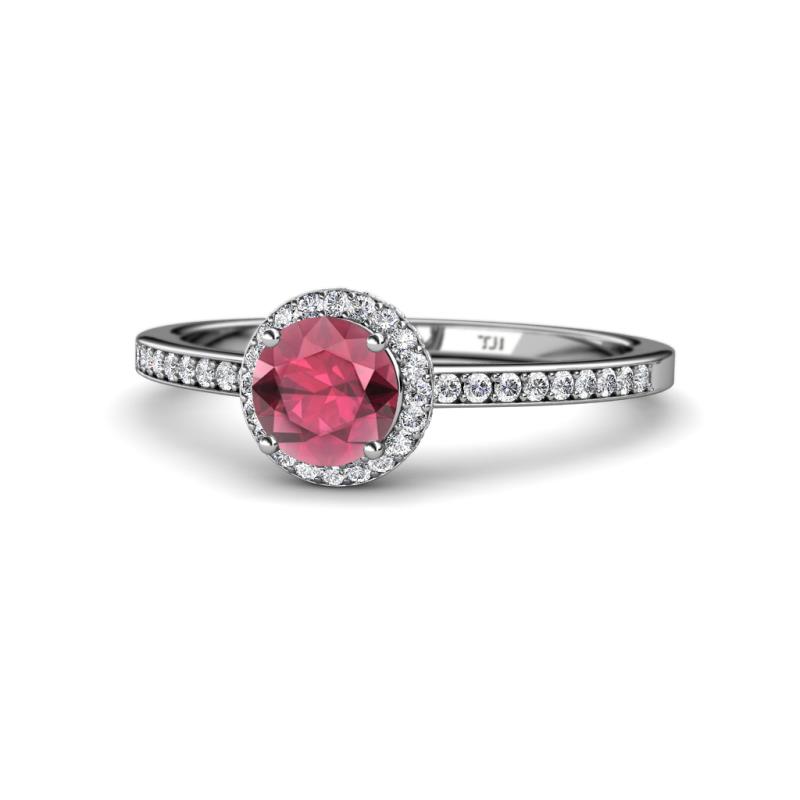 Syna Signature Rhodolite Garnet and Diamond Halo Engagement Ring 
