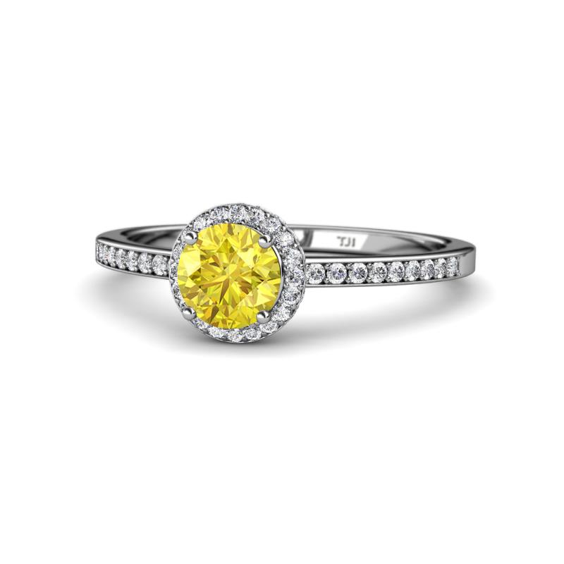 Syna Signature Yellow Sapphire and Diamond Halo Engagement Ring 