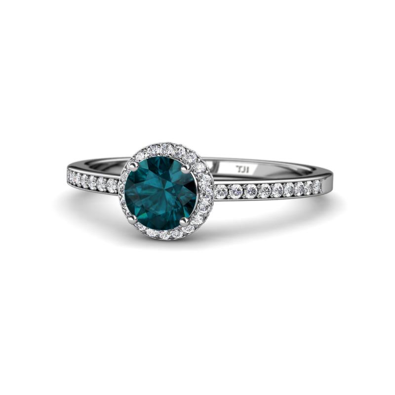 Syna Signature London Blue Topaz and Diamond Halo Engagement Ring 