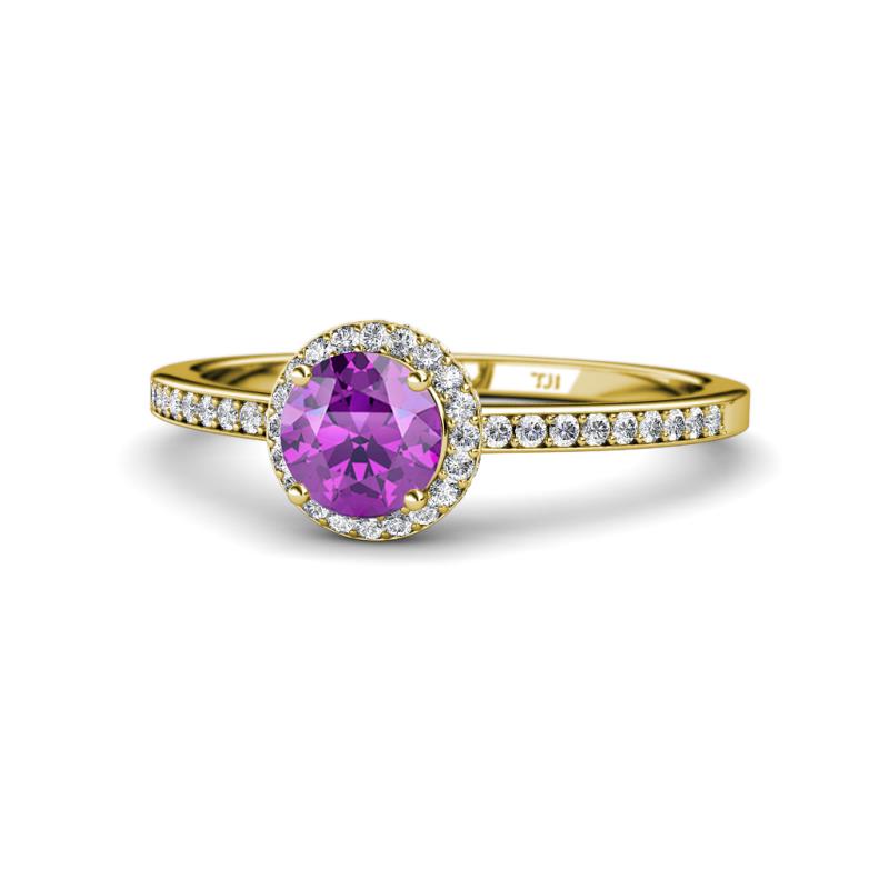 Syna Signature Amethyst and Diamond Halo Engagement Ring 
