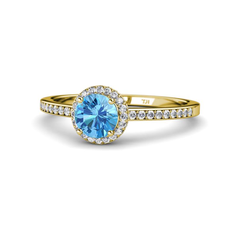 Syna Signature Blue Topaz and Diamond Halo Engagement Ring 