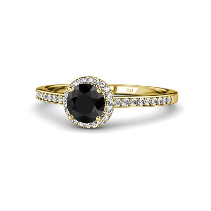 Syna Signature Black and White Diamond Halo Engagement Ring 