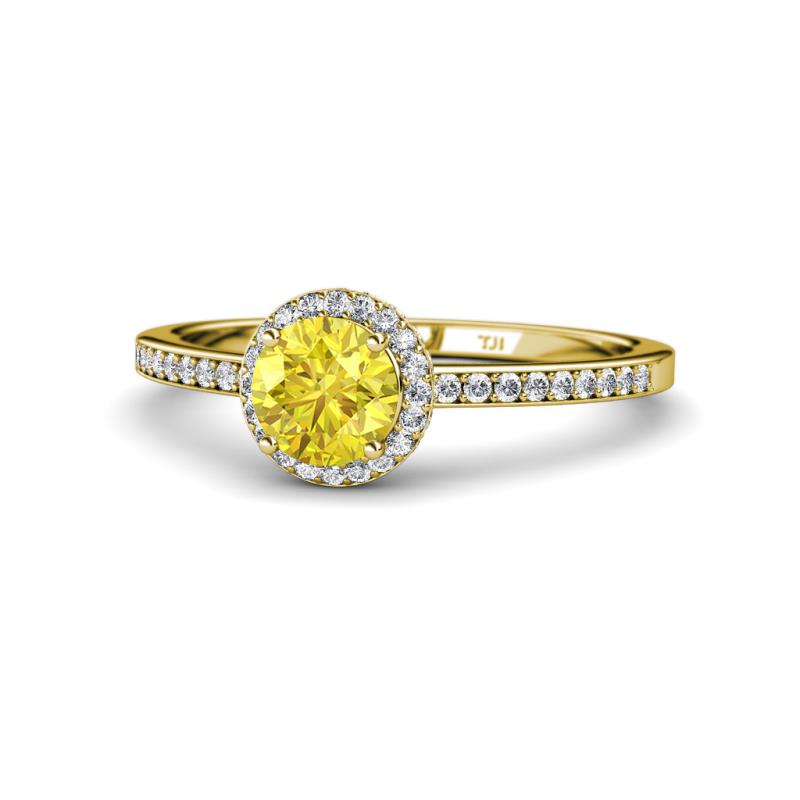 Syna Signature Yellow Sapphire and Diamond Halo Engagement Ring 
