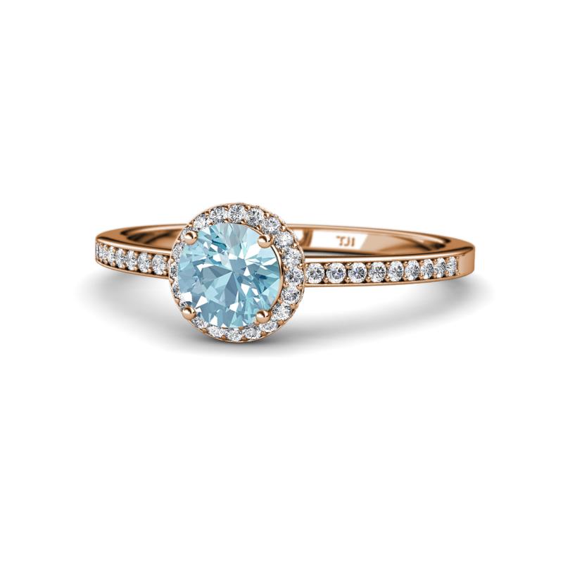 Syna Signature Aquamarine and Diamond Halo Engagement Ring 