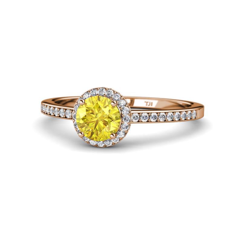 Syna Signature Yellow Sapphire and Diamond Halo Engagement Ring 