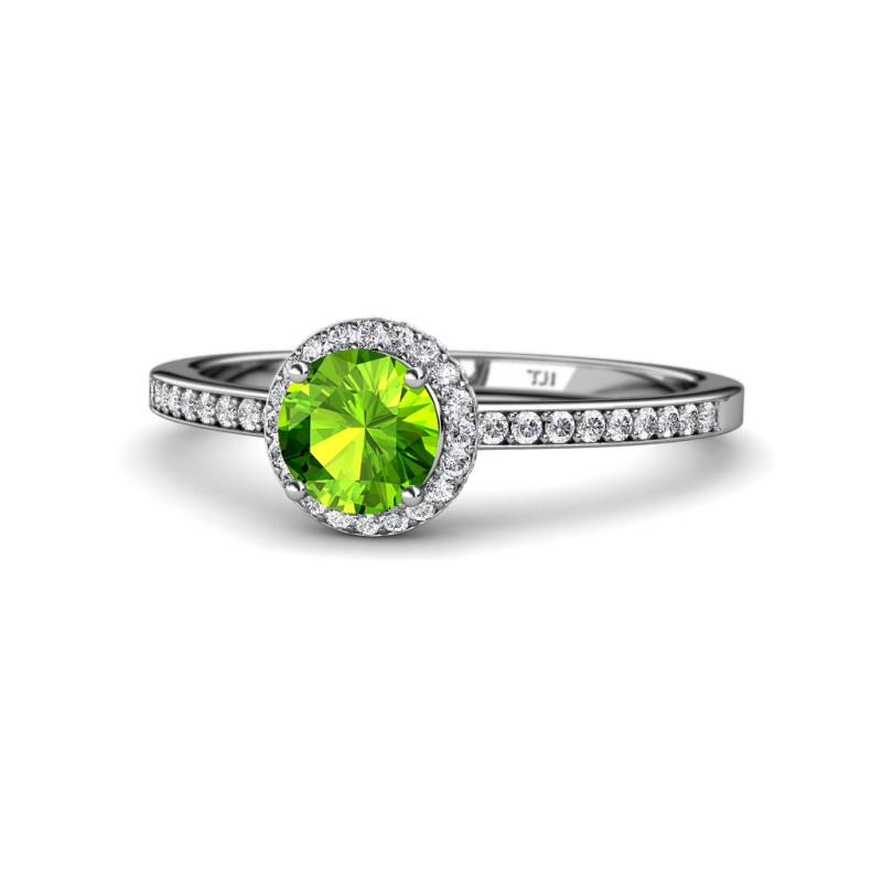 Syna Signature Peridot and Diamond Halo Engagement Ring 