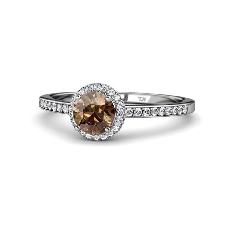 Syna Signature Smoky Quartz and Diamond Halo Engagement Ring 