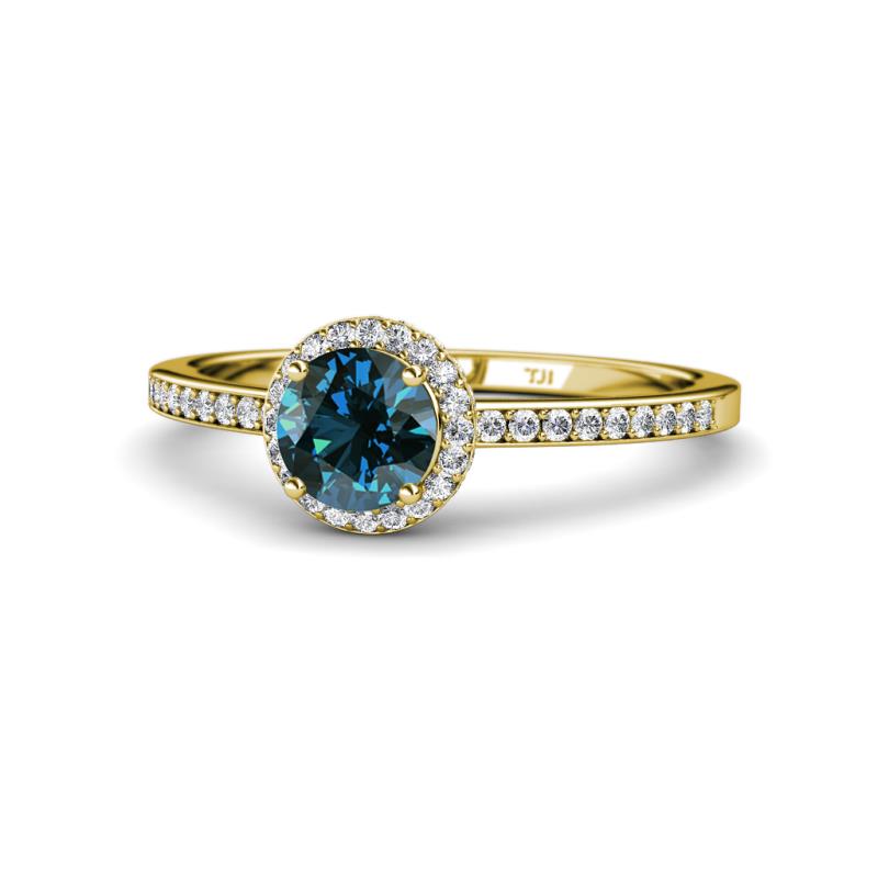 Syna Signature Blue and White Diamond Halo Engagement Ring 