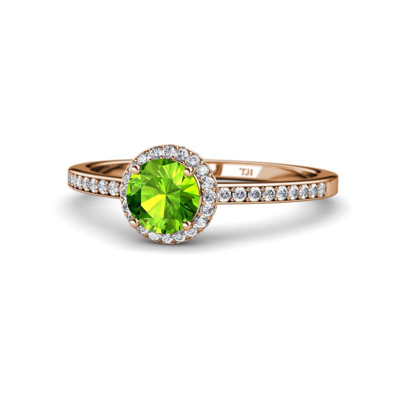 Syna Signature Peridot and Diamond Halo Engagement Ring 