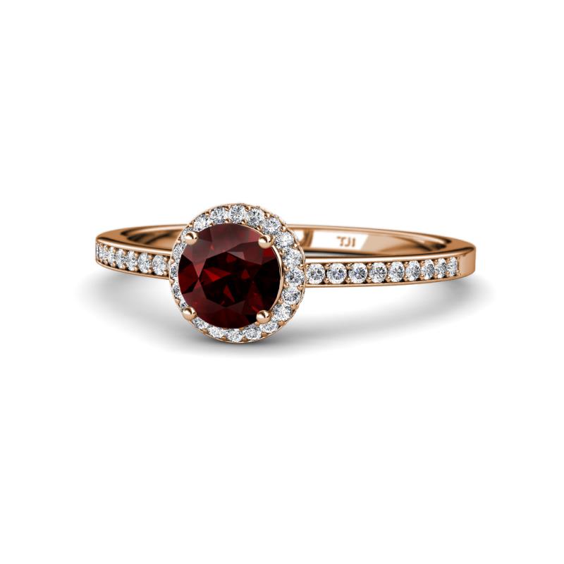 Syna Signature Red Garnet and Diamond Halo Engagement Ring 