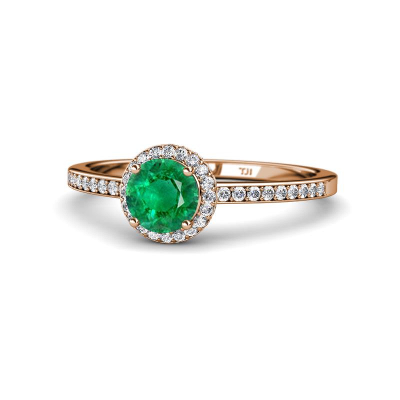 Syna Signature Emerald and Diamond Halo Engagement Ring 