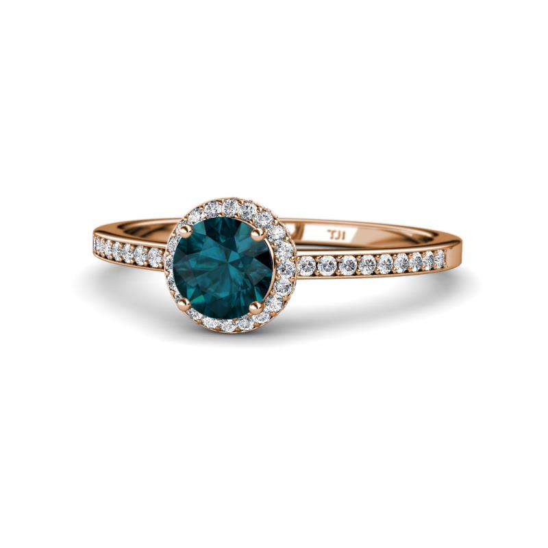 Syna Signature London Blue Topaz and Diamond Halo Engagement Ring 