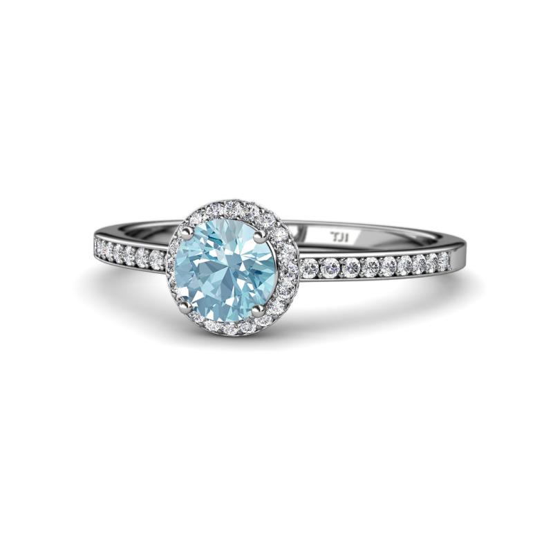 Syna Signature Aquamarine and Diamond Halo Engagement Ring 