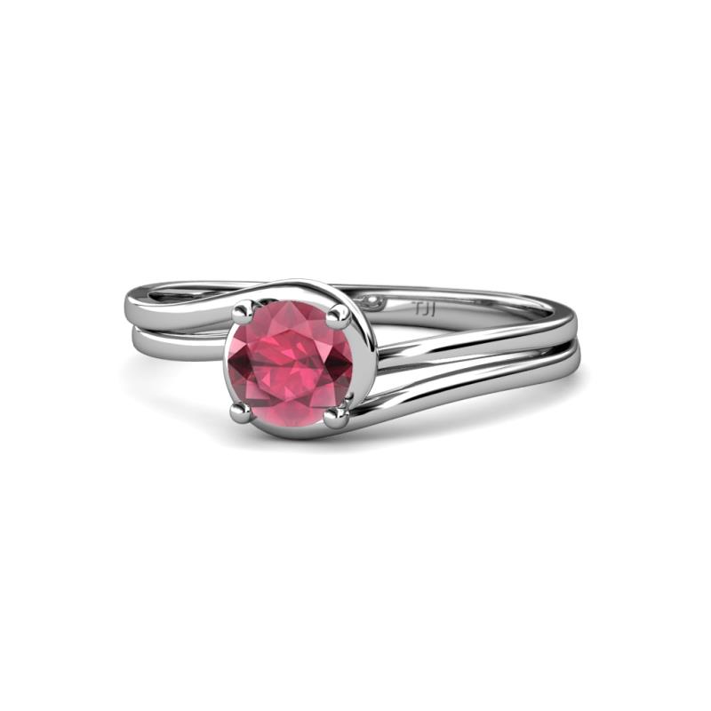 Elena Signature 5.50 mm Round Rhodolite Garnet Bypass Solitaire Engagement Ring 