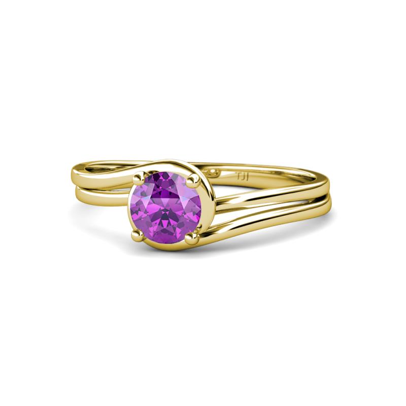 Elena Signature 5.50 mm Round Amethyst Bypass Solitaire Engagement Ring 