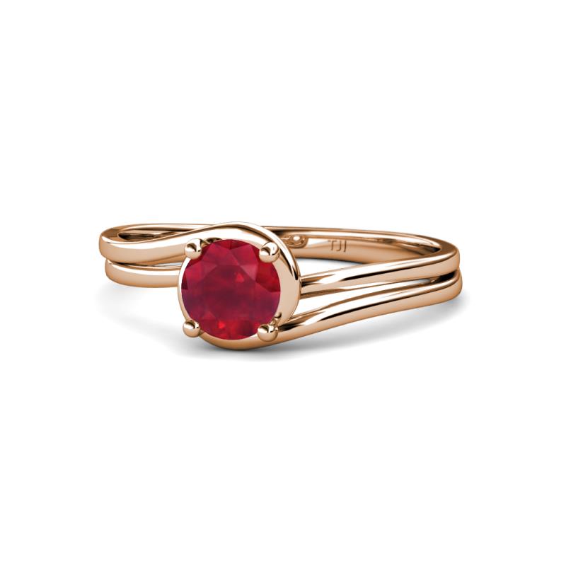 Elena Signature 5.50 mm Round Ruby Bypass Solitaire Engagement Ring 