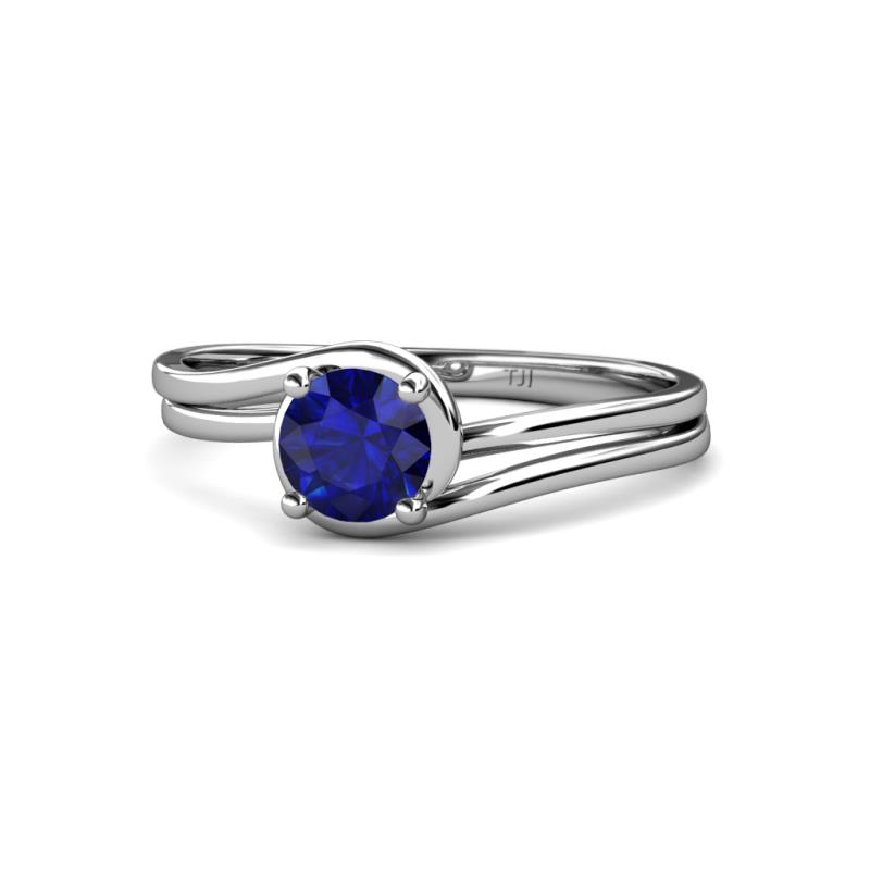 Elena Signature 5.50 mm Round Blue Sapphire Bypass Solitaire Engagement Ring 