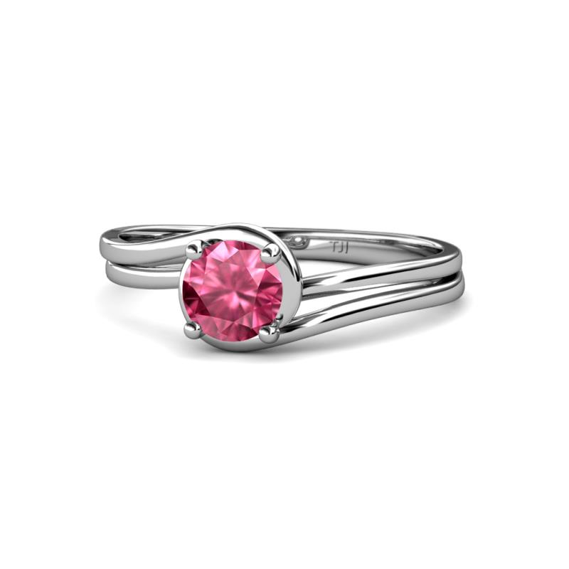 Elena Signature 5.50 mm Round Pink Tourmaline Bypass Solitaire Engagement Ring 