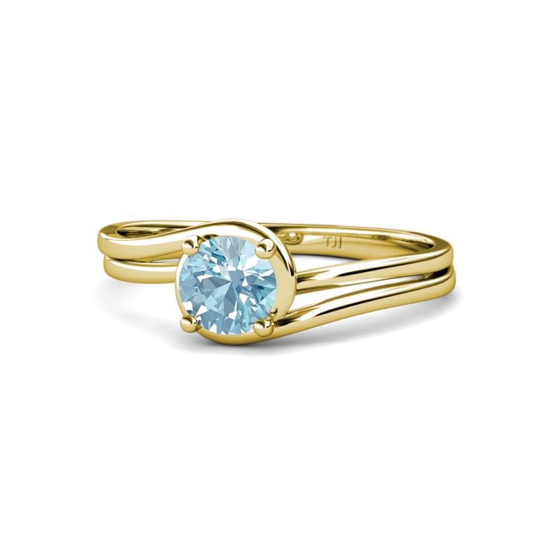 Elena Signature 5.50 mm Round Aquamarine Bypass Solitaire Engagement Ring 