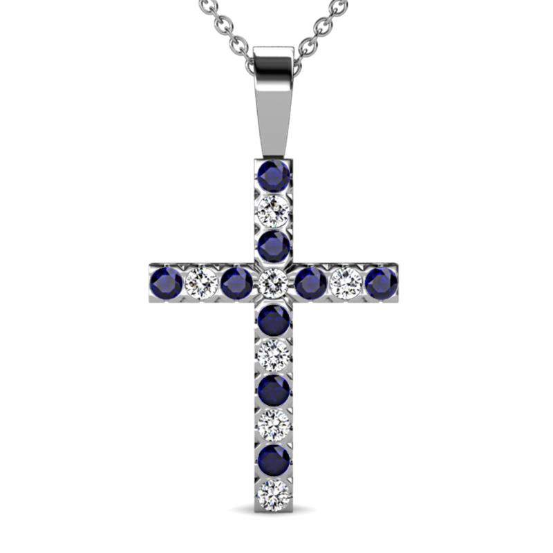 Aja Blue Sapphire and Diamond Cross Pendant 