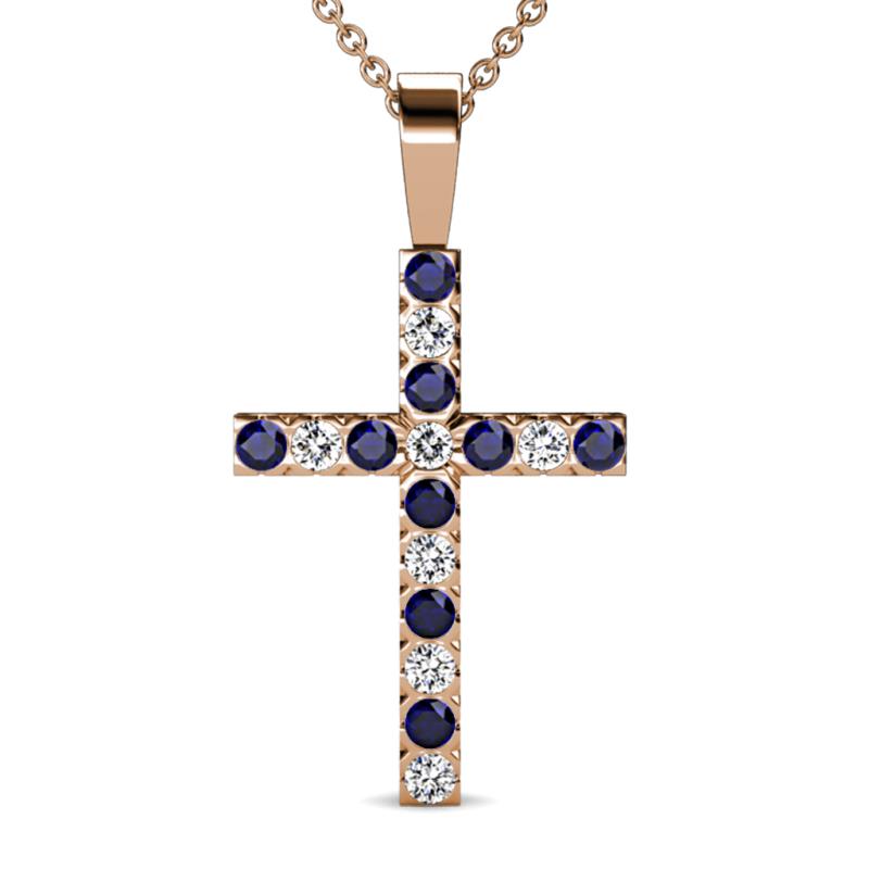 Aja Blue Sapphire and Diamond Cross Pendant 