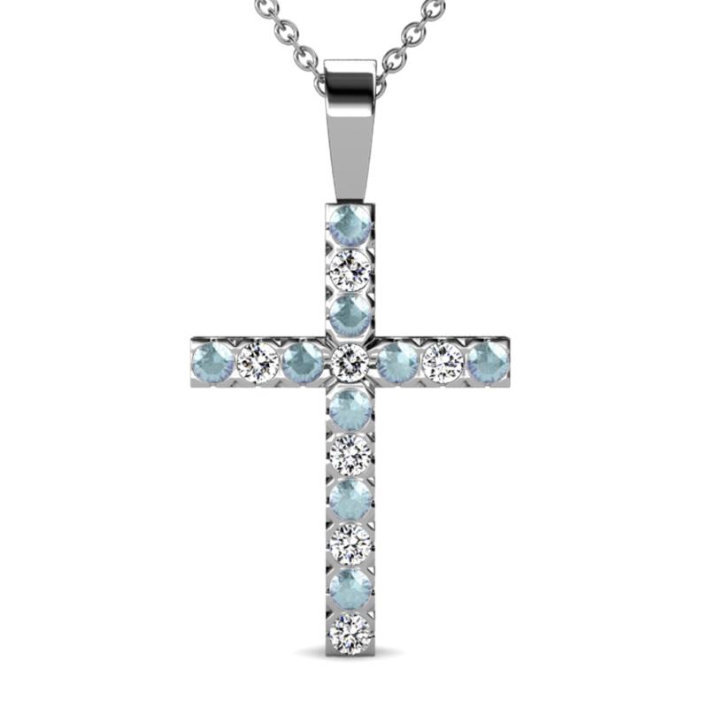 Aja Aquamarine and Diamond Cross Pendant 