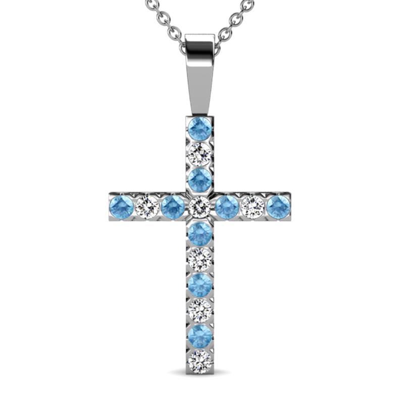Aja Blue Topaz and Diamond Cross Pendant 