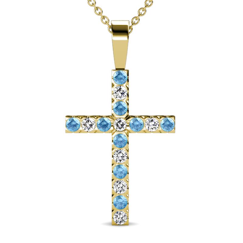 Aja Blue Topaz and Diamond Cross Pendant 