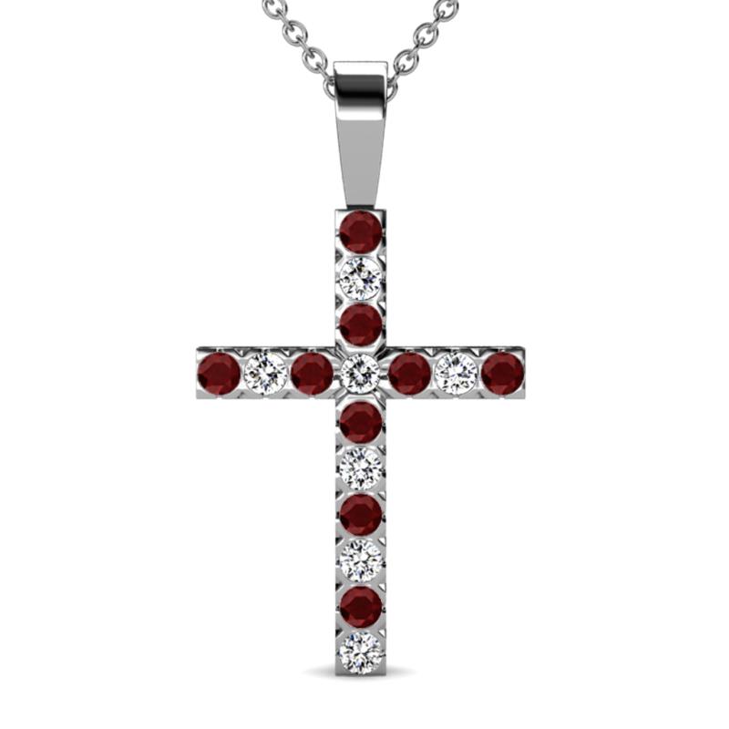 Aja Red Garnet and Diamond Cross Pendant 