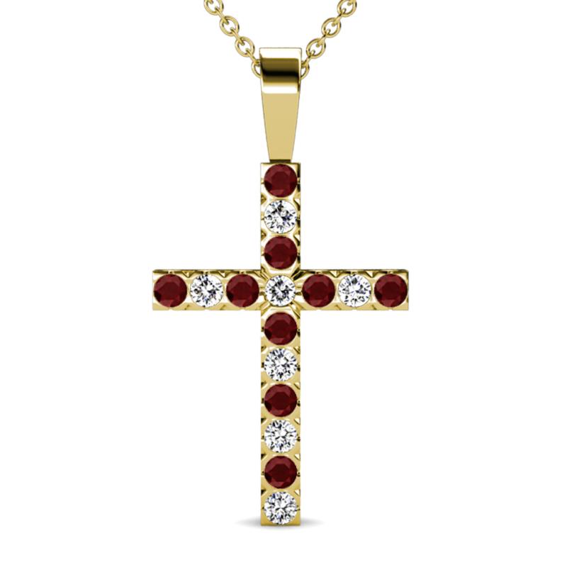 Aja Red Garnet and Diamond Cross Pendant 
